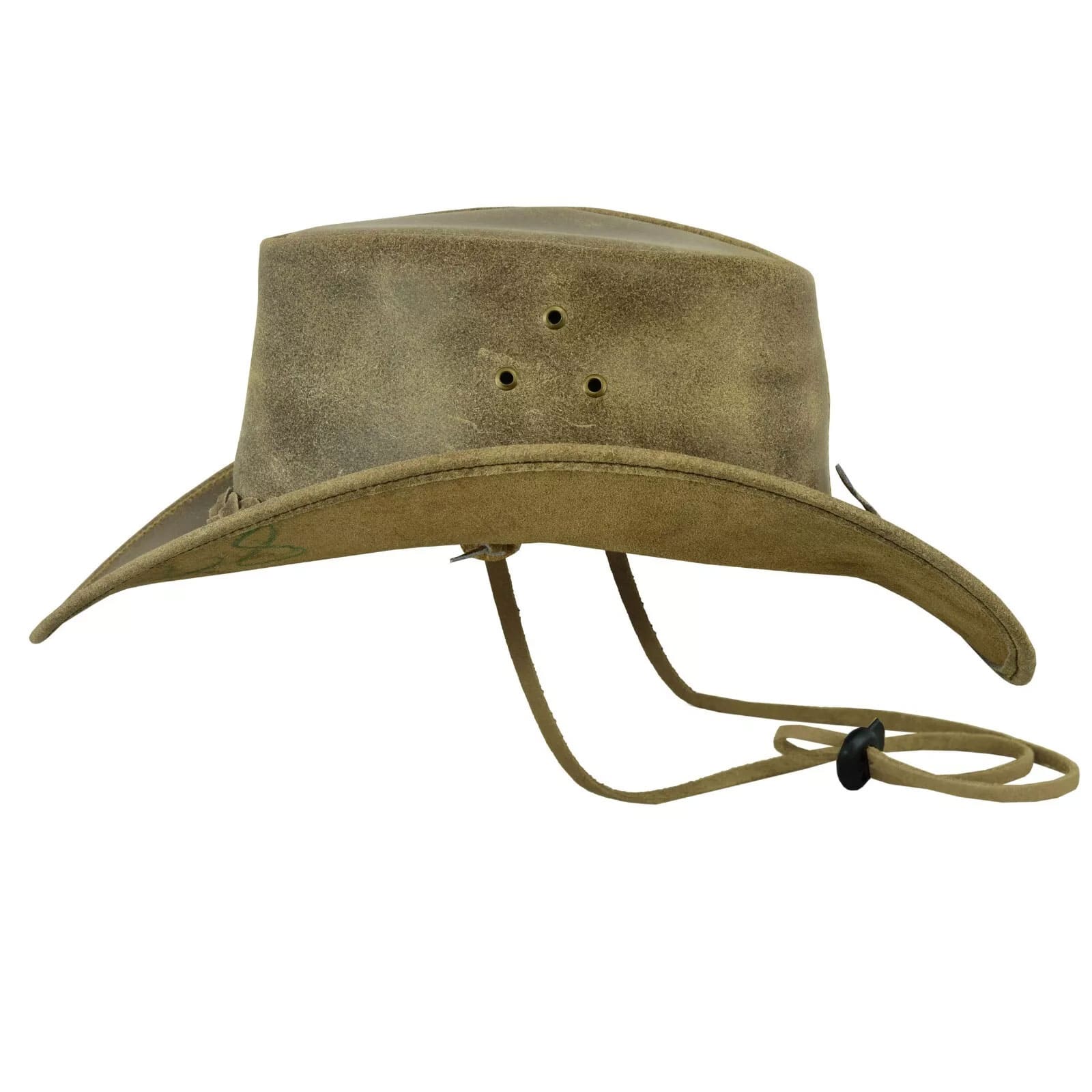 Cowboy Hat Western Aussie Style Crazy Horse Leather Hat with Chin Strap