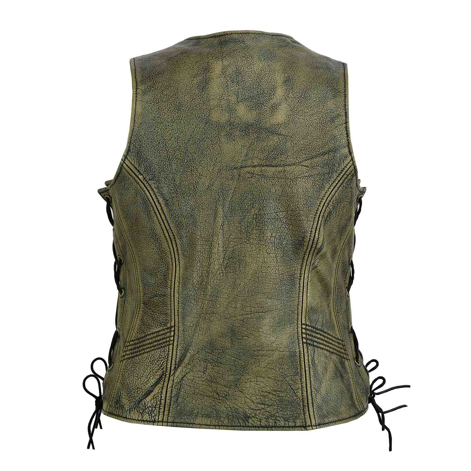 Ladies Vintage Brown Biker Leather Waistcoat Side Lace Vest