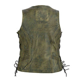 Ladies Vintage Brown Biker Leather Waistcoat Side Lace Vest