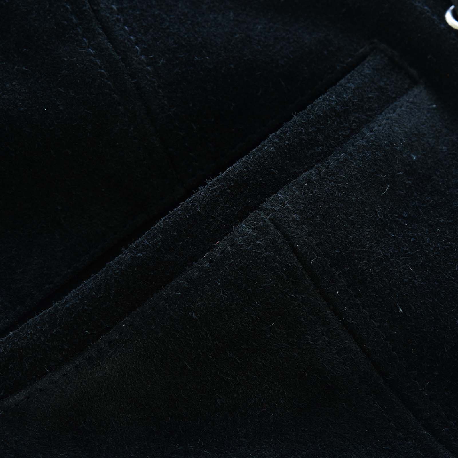 Men Black Suede Biker Leather Vest with Red Spanish Braid and Metal Clasps