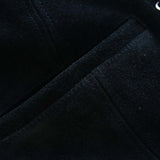 Men Black Suede Biker Leather Vest with Red Spanish Braid and Metal Clasps