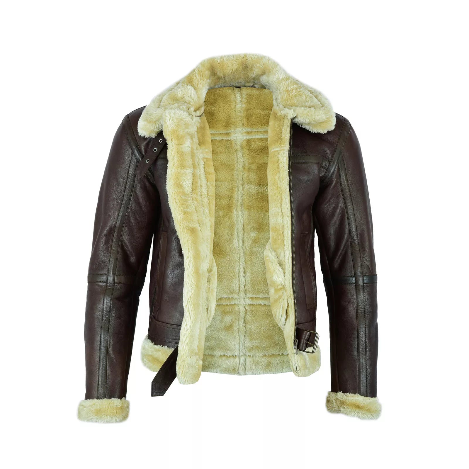 Men Brown Aviator Real Goat Skin Leather Bomber Jacket