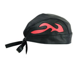 Motorbike Biker Leather Flame Style BANDANA Head Wrap Black Skull Cap - Red Flames