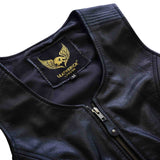 Ladies 7 line Black Biker Leather Side Lace Vest