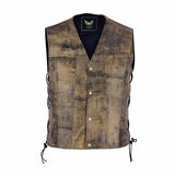 Men Distressed Brown Vintage Motorcycle Leather Waistcoat