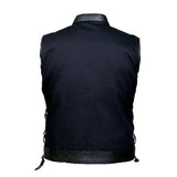 Men SOA Denim Leather Motorcycle Vest with Side Laces