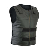 Men's Black Bulletproof Style Biker Leather Vest