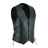 Men's Black Leather Classic Motorcycle Vest with Side Laces