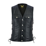 Men's Black Denim Style Motorcycle Leather Vest
