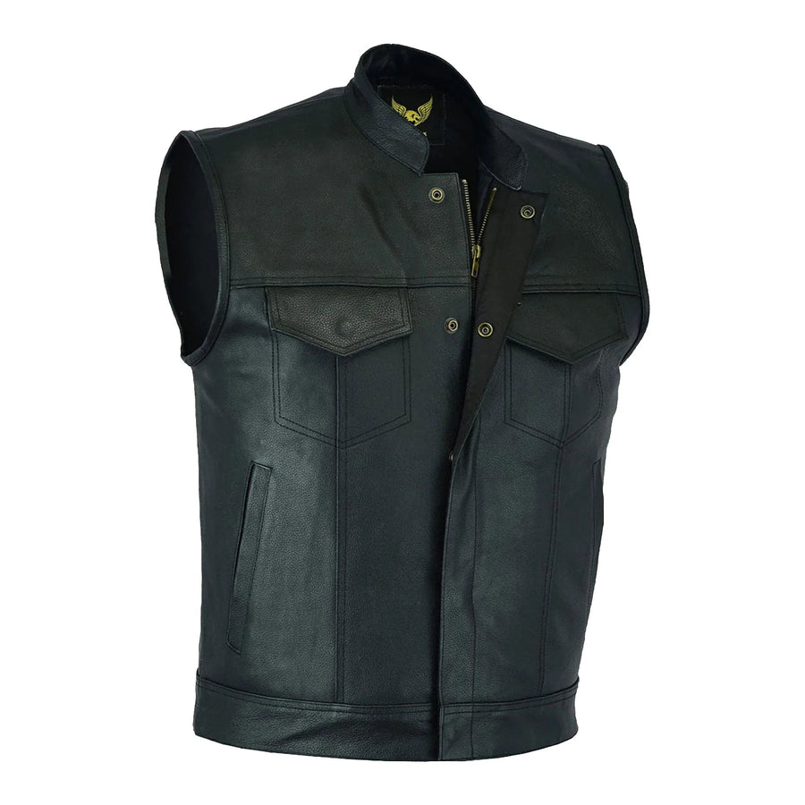 Leatherick Black Anarchy Club Leather Trim Denim Biker Waistcoat Vest With Deep Pockets S Black - View #6