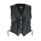 Women Black Braided Leather Waistcoat Side Lace Vest
