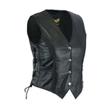 Women Black Braided Leather Waistcoat Side Lace Vest